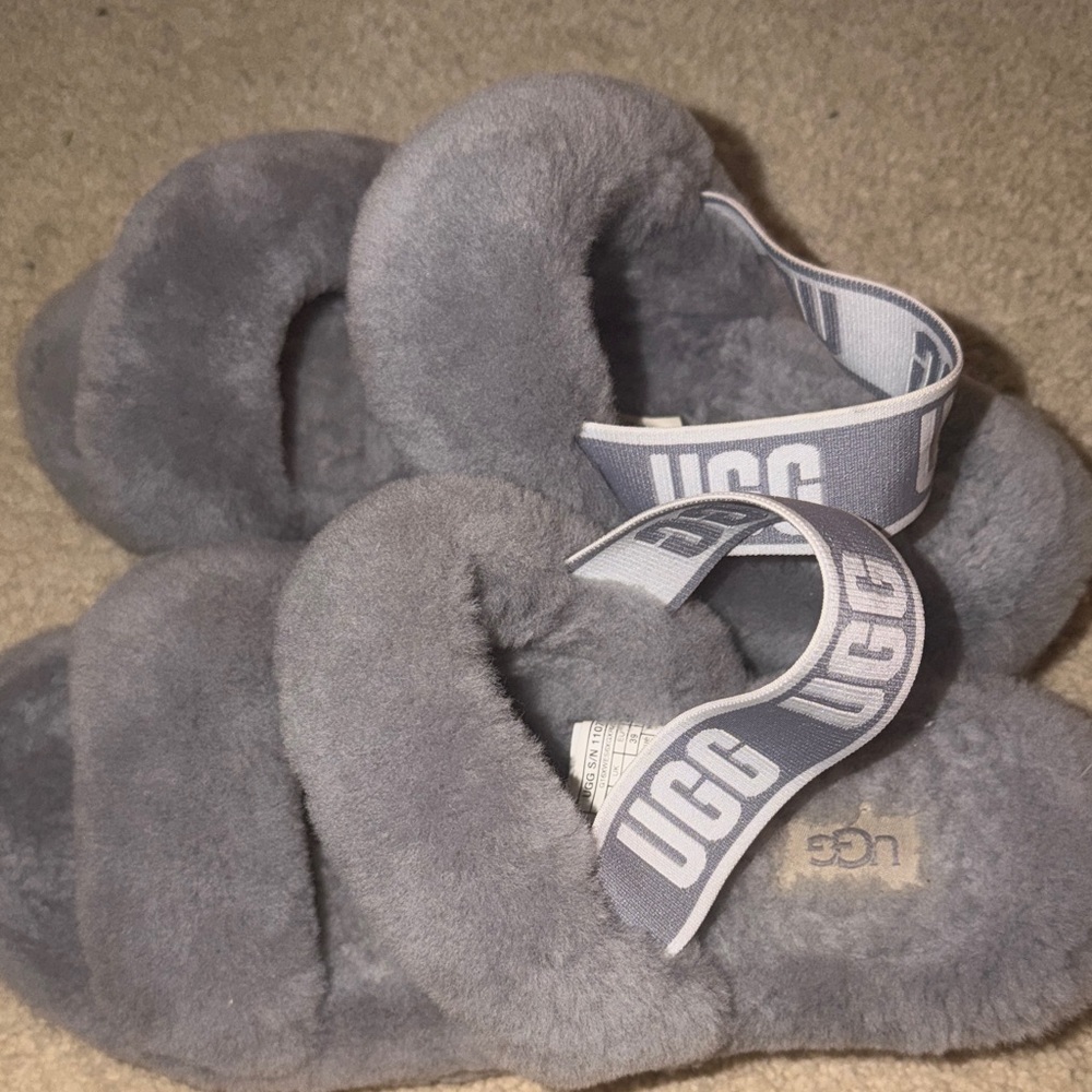 UGG Soft Gray Fluffy Sandals